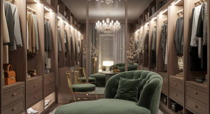 Luxury Closet Designs With Chic Lounge Seating